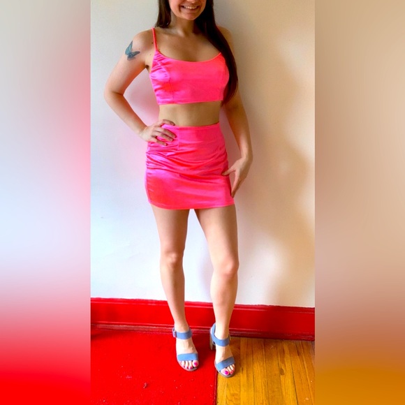 Fashion Nova Skirts Fashion Nova Pink Shiny Skirt Set Poshmark